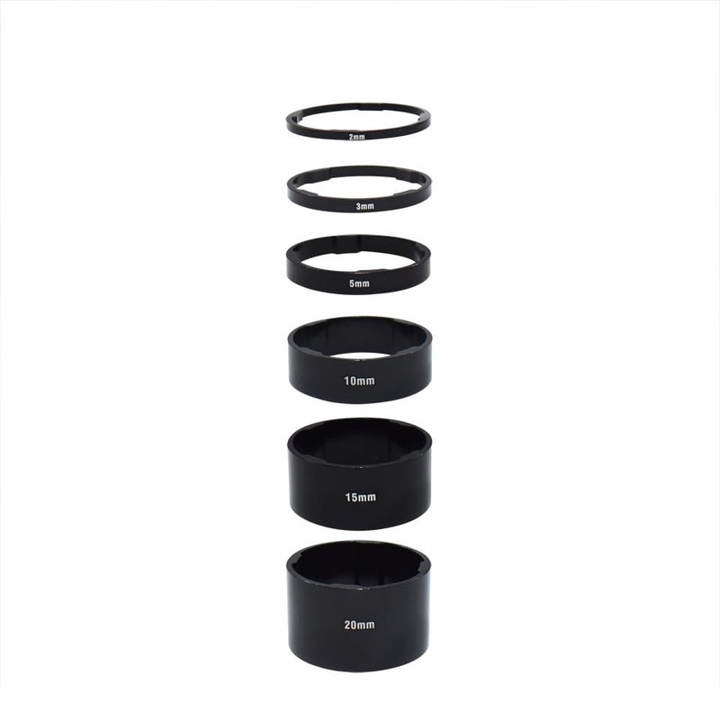 Albedel Bicycle Headset Stem Washer Spacer 2/3/5/10/15/20mm Fits 1-1/8"" (28.8mm) Heads Steerer Tubes for MTB Road Bike Aluminium Alloy Black - Image 1